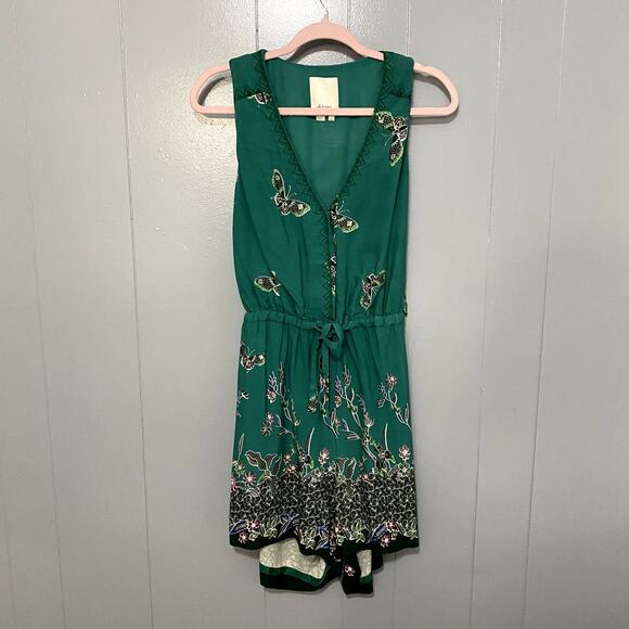 Anthropologie Elevenses Papillion Green Butterfly Print Open Back Romper S - Picture 3 of 9